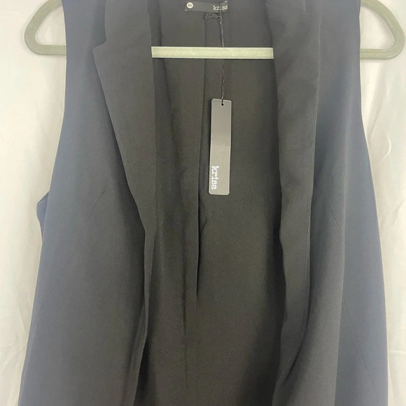 NWT Krisa black open front sleeveless lapel longline vest jacket work blazer XS - Picture 2 of 8